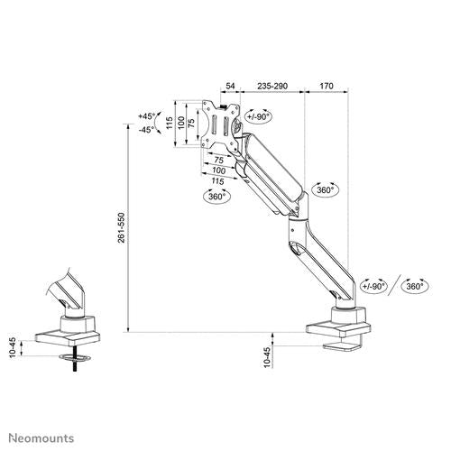 Neomounts Neomounts Next Core Desk Mount 1Ultra Wide Curved screen (topfix clamp &grommet)