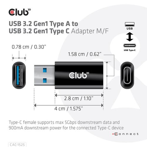 Club 3D USB TYPE C 3.2 GEN1 FEMALE TO USB 3.2 GEN 1 TYPE A MALE ADAPTER