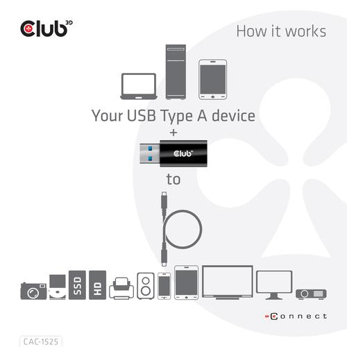 Club 3D USB TYPE C 3.2 GEN1 FEMALE TO USB 3.2 GEN 1 TYPE A MALE ADAPTER