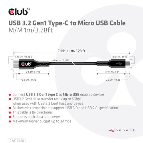 Club 3D USB TYPE C 3.2 GEN 1 TO USB MICRO CABLE1M/3.28FT