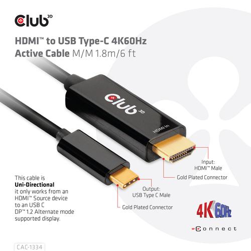 Club 3D HDMI-USB-C 4K60Hz Active Cable M/M 1.8m