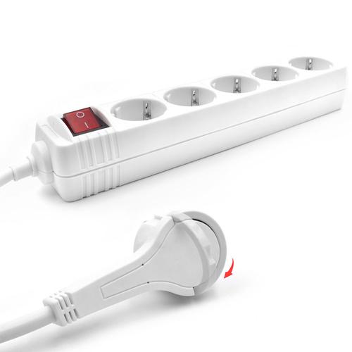 ACT Power Strip white with switch and flat plug 5 plugs German version (Germany Netherlands Denmark Finland Sweden Norway Austria)