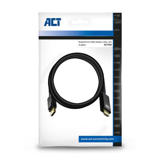 ACT Adapter Cable DisplayPort male - HDMI male 4K @ 30Hz 1.8 Meter