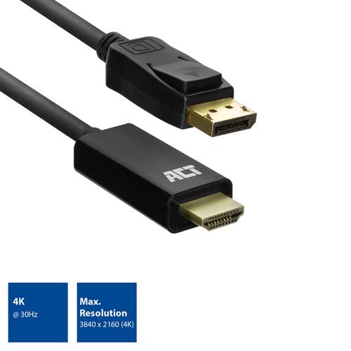 ACT Adapter Cable DisplayPort male - HDMI male 4K @ 30Hz 1.8 Meter