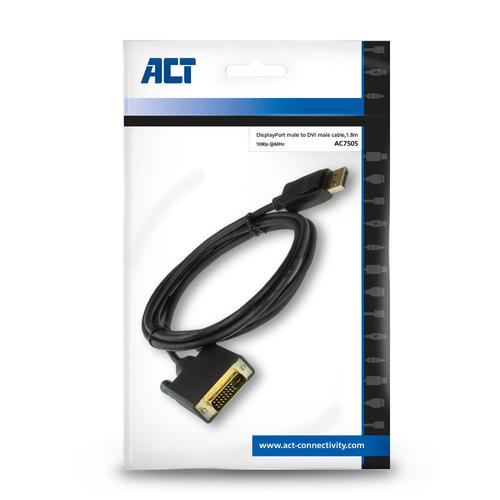 ACT Adapter Cable DisplayPort male - DVI male 1.8 Meter