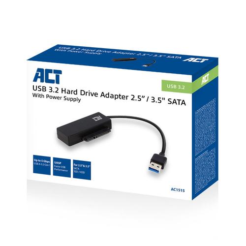 ACT USB 3.2 Gen1 to 2.5i / 3.5i SATA Adapter Cable for SSD/HDD with power supply