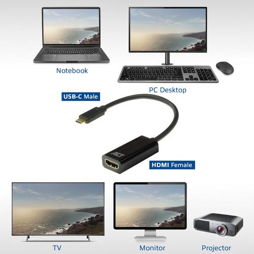 ACT USB-C - HDMI female Adapter 4k @ 60Hz 0.15 Meter