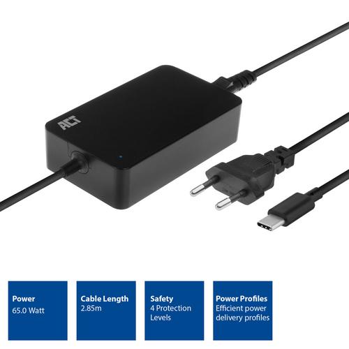 ACT USB-C charger for laptops up to 15 6i 65W Slim model