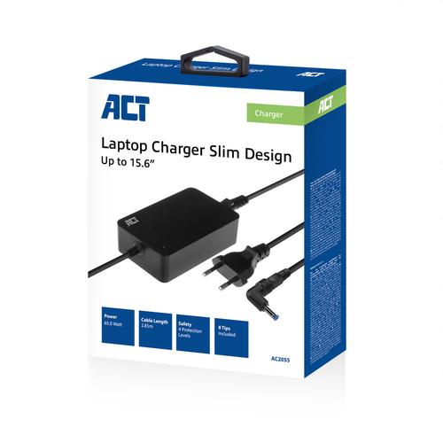 ACT Charger for laptops up to 15 6i 65W Slim model 8 tips