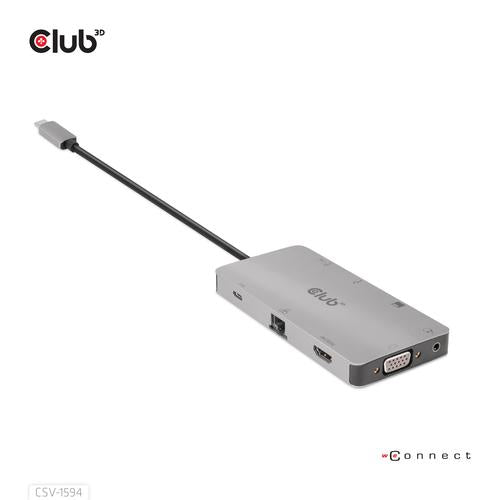 Club 3D USB GEN1 TYPE-C 9-IN-1 HUB WITH HDMI  VGA  2X  USB GEN1 TYPE-A  RJ45  SD/MICRO SD CARD SLOTS AND USB GEN1 TYPE-C FEMALEPORT