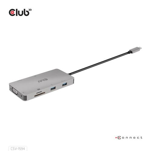 Club 3D USB GEN1 TYPE-C 9-IN-1 HUB WITH HDMI  VGA  2X  USB GEN1 TYPE-A  RJ45  SD/MICRO SD CARD SLOTS AND USB GEN1 TYPE-C FEMALEPORT