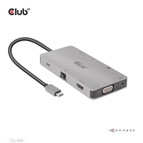Club 3D USB GEN1 TYPE-C 9-IN-1 HUB WITH HDMI  VGA  2X  USB GEN1 TYPE-A  RJ45  SD/MICRO SD CARD SLOTS AND USB GEN1 TYPE-C FEMALEPORT