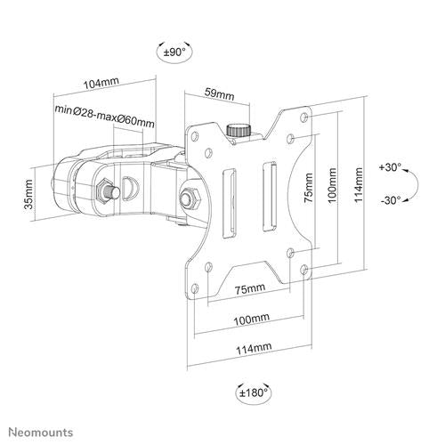 Neomounts Neomounts Screen Pole Clamp/Truss Mount1 pivot VESA 100x100 (pole diameter 28-60 mm)