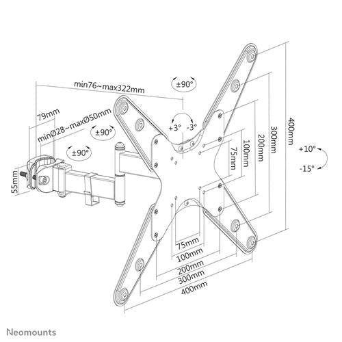 Neomounts Neomounts Screen Pole Clamp/Truss Mount3 pivots VESA 400x400 (pole diameter 28-50 mm)