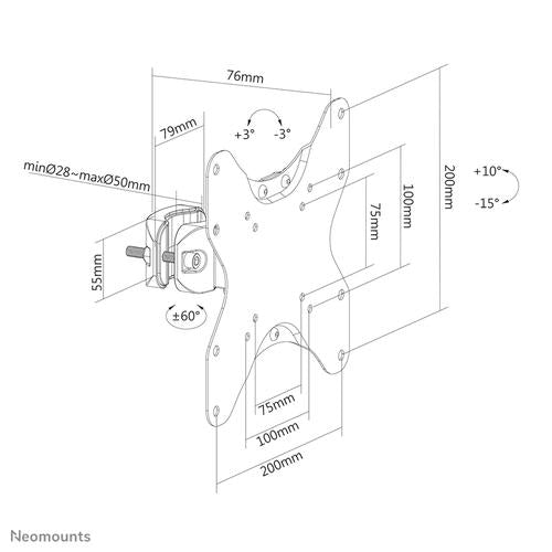 Neomounts Neomounts Screen Pole Clamp/Truss Mount1 pivot VESA 200x200 (polediameter 28-50 mm)