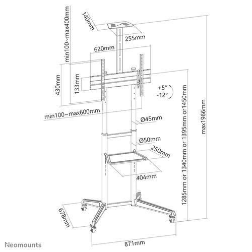 Neomounts Neomounts Mobile Floor Stand incl. AV- and cam shelf (height adjustable: 128 5-145 cm)