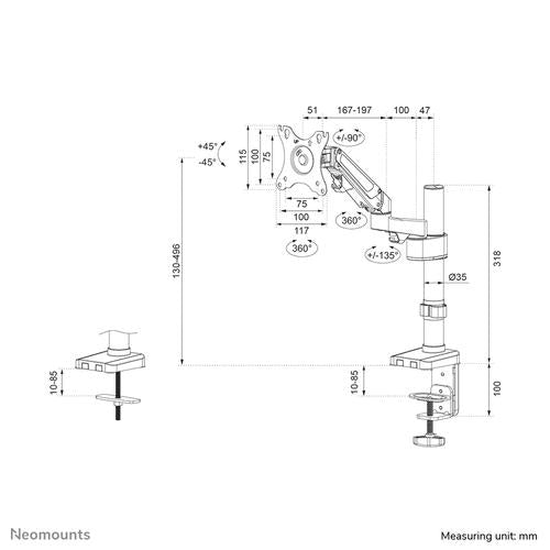 Neomounts Neomounts Desk Pole Mount (clamp/grommet)