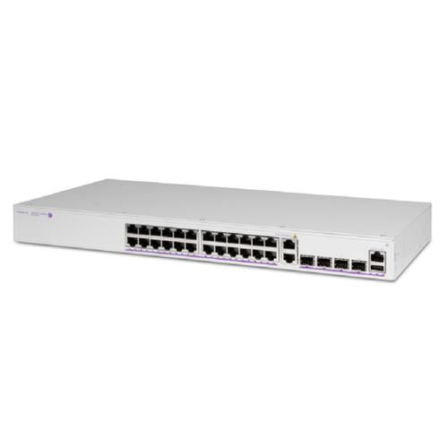 Alcatel Lucent OS6360-P24 fixed 1RU chassis 24 PoE 1G BaseT 2 fixed RJ45/SFP combo (1G) 2 fixed 1G/10G SFP+ uplink/stacking ports. Internal AC PSU (180W budget) includes co