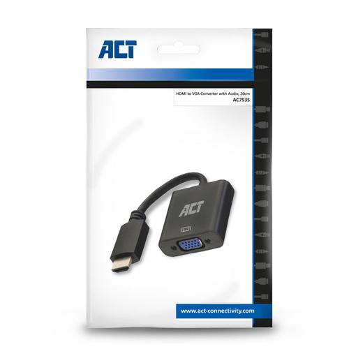 ACT Adapter Cable HDMI male - VGA female with audio 0.15 Meter Previous Ewent EW9864