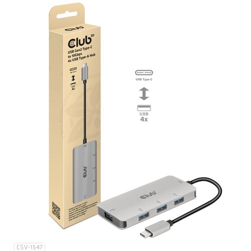 Club 3D USB GEN2 TYPE-C TO 10GBPS 4X USB TYPE-AALUMINIUM CASING HUB
