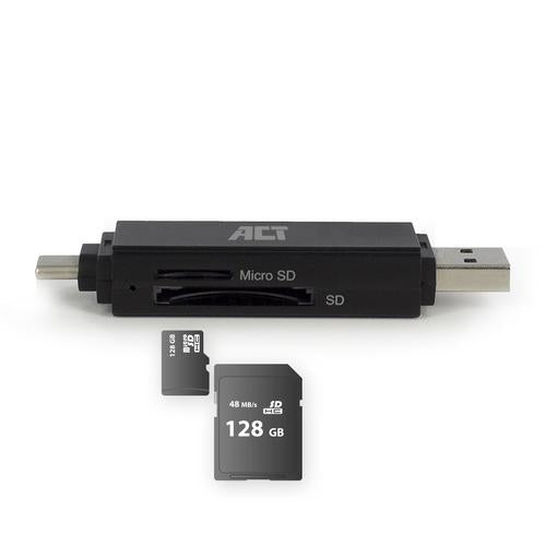 ACT USB 3.2 Gen1 Card Reader SD and Micro SD USB-C & Type-A connector