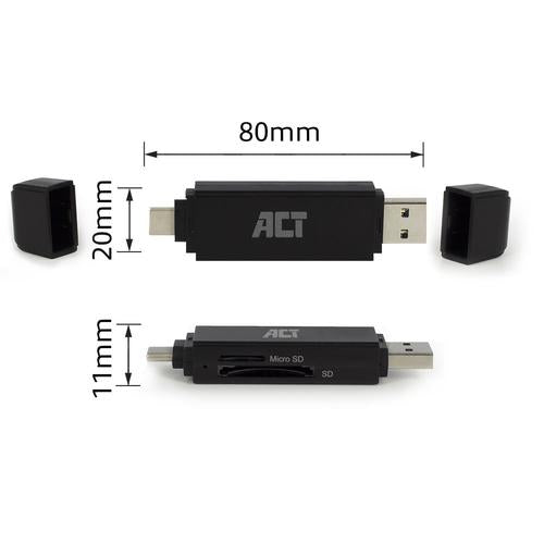 ACT USB 3.2 Gen1 Card Reader SD and Micro SD USB-C & Type-A connector