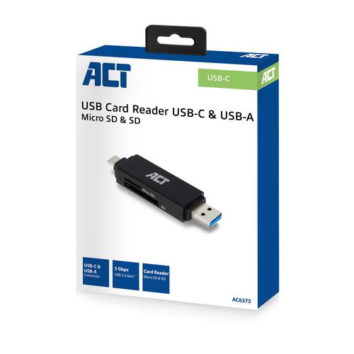 ACT USB 3.2 Gen1 Card Reader SD and Micro SD USB-C & Type-A connector