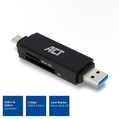 ACT USB 3.2 Gen1 Card Reader SD and Micro SD USB-C & Type-A connector