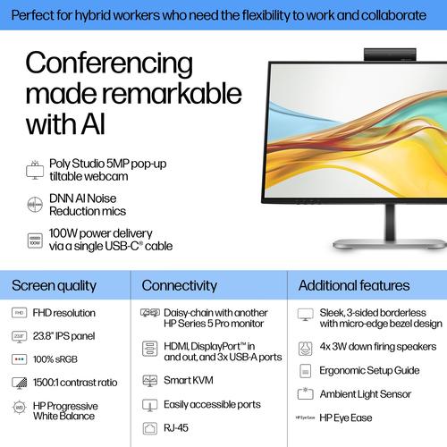HP Series 5 Pro Serie 5 Pro 23,8 inch FHD USB-C Conferencing Monitor - 524pm
