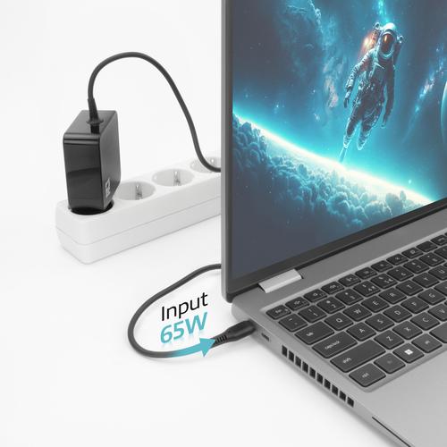 USB-C laptop wall charger 65W with Power Delivery profiles