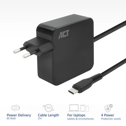 USB-C laptop wall charger 65W with Power Delivery profiles