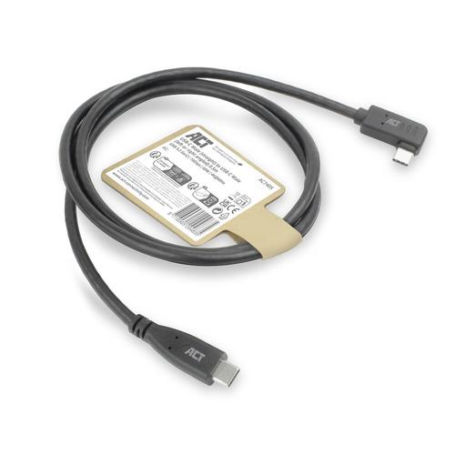 ACT USB 3.0 10Gbps 60W USB Type-C (recht) naar USB Type-C (haaks links/rechts) kabel, 0,5 meter