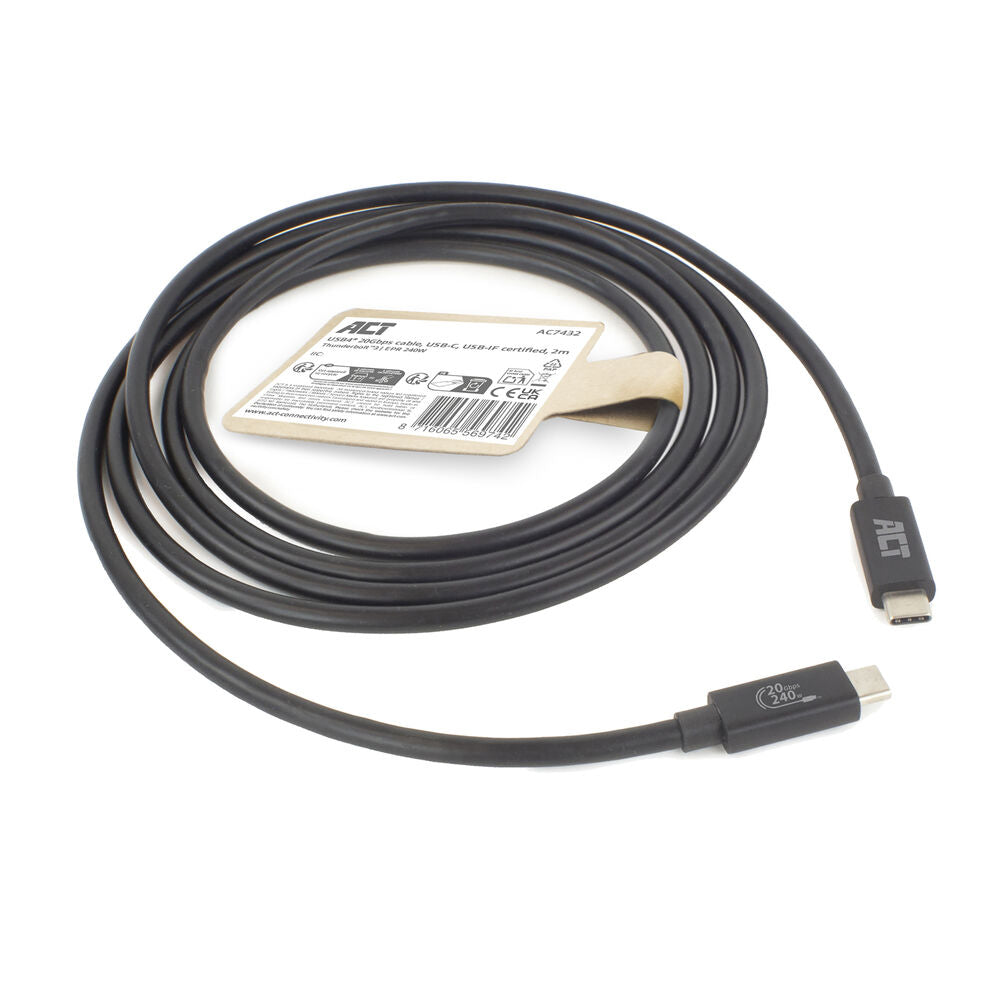 USB4 20Gbps 240W USB Type-C Cable USB-IF certified 2 meters
