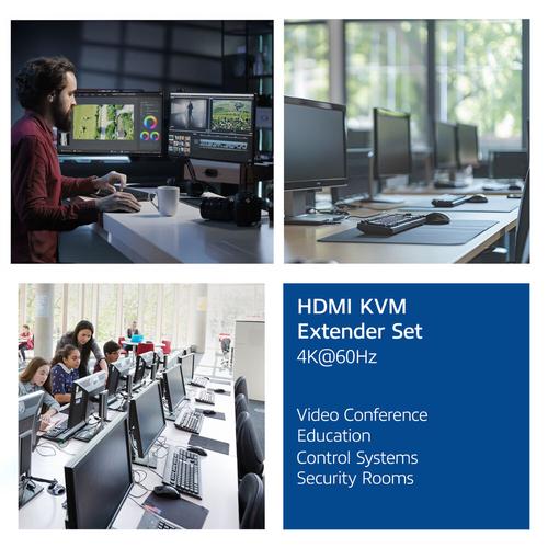ACT 4K HDMI 2.0 KVM extender set over CAT6A, tot 70 meter
