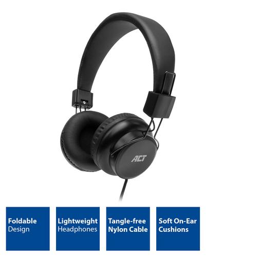 ACT Opvouwbare stereo hoofdtelefoon met 3,5mm audio-aansluiting