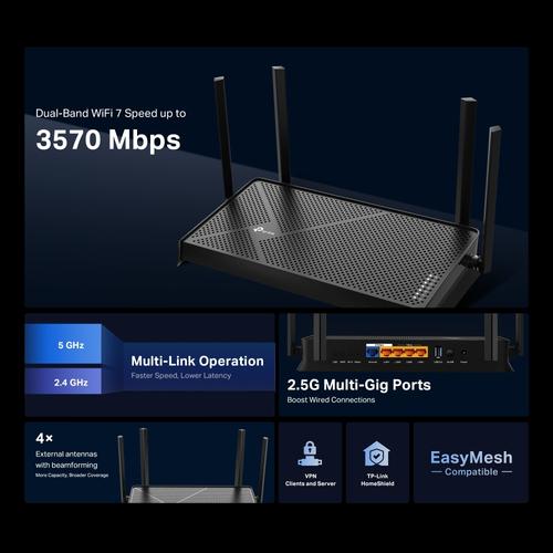 TP-Link Archer BE230 draadloze router 2.5 Gigabit Ethernet Dual-band (2.4 GHz / 5 GHz) Zwart