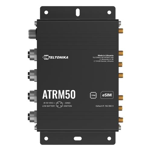 Teltonika ATRM50 5G Router for Transportation, Ultra-High Cellular Speeds, M12 CONNECTORS, DUAL SIM & eSIM, EN 45545-2 and EN 50155, PSU not included draadloze router Gigabit Ethernet Dual-band (2.4 GHz / 5 GHz) Zwart