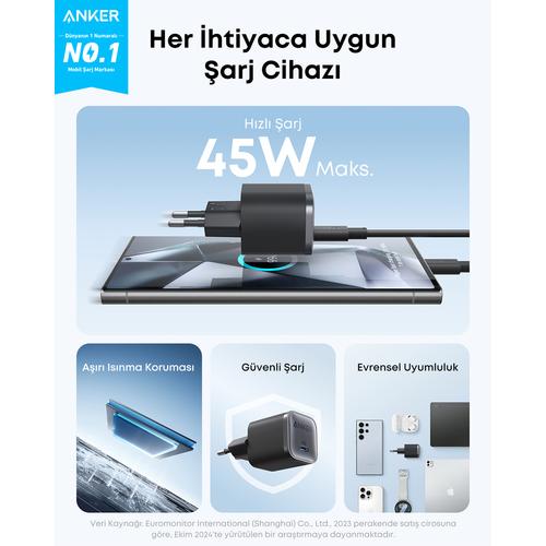 Anker er Nano Charger (45W 1C) Black netvoeding & inverter Zwart