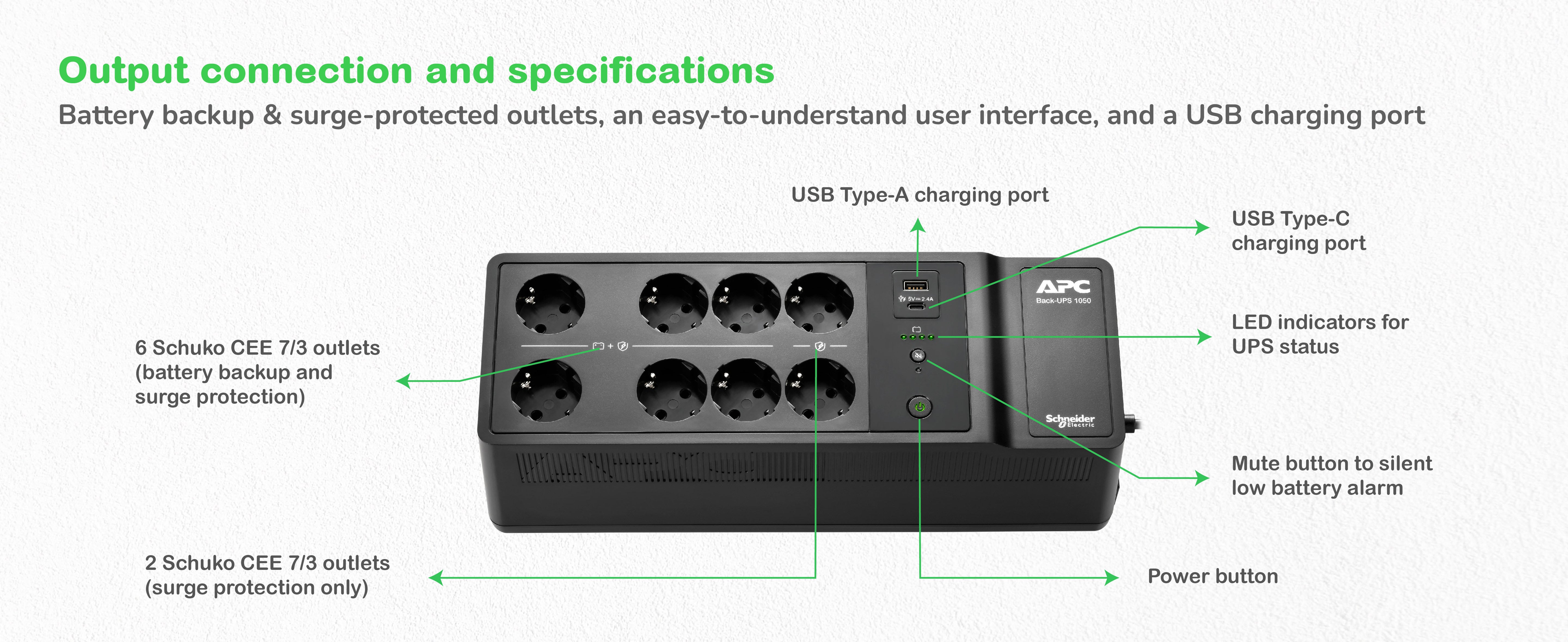 APC Back-UPS 1050VA 8 schuko outlets