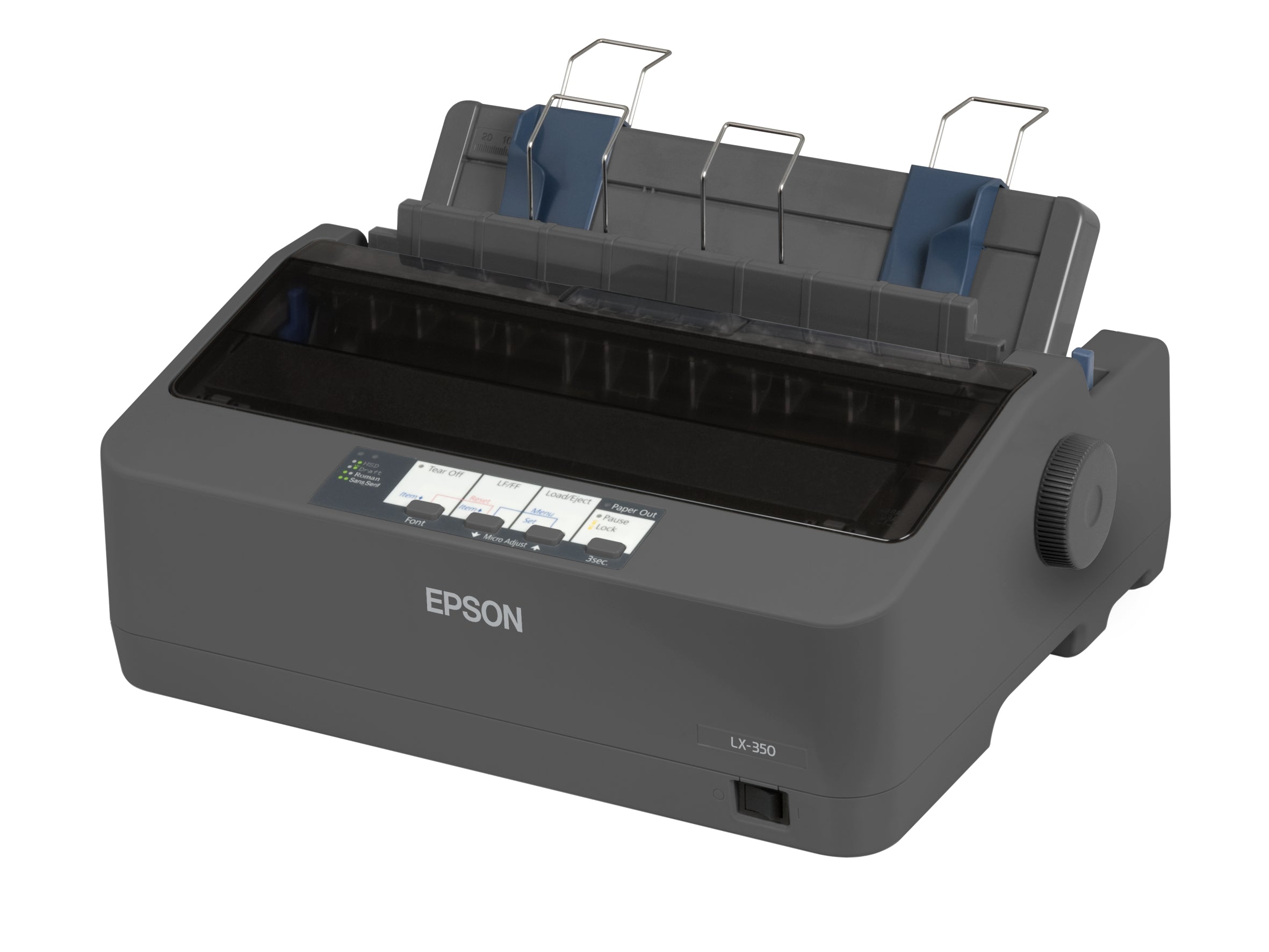 LX-350 Dot matrix printer. 9 pins. 80 column. original + 4 copies. 347 cps HSD (10 cpi). ESC/P - IBM 2380+ emulation. 3fonts. 8 BarCode fonts