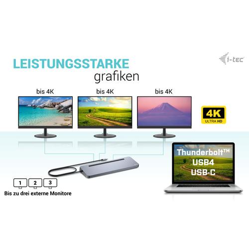 i-tec USB-C Metal Ergonomic 4K 3x Display Docking Station with PD 100W + i-tec Universal Charger 100W (bundle)