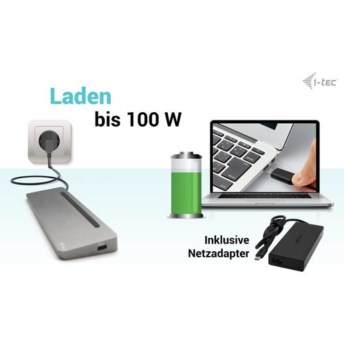 i-tec USB-C Metal Ergonomic 4K 3x Display Docking Station with PD 100W + i-tec Universal Charger 100W (bundle)