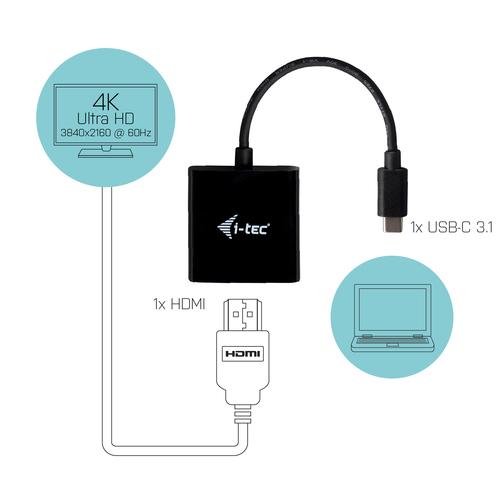 i-tec C31HDMI60HZP video kabel adapter 0,15 m USB Type-C HDMI Zwart, Turkoois