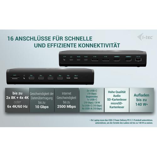 i-tec Universal 6x 4K/60Hz Display Docking Station + Power Delivery 140W