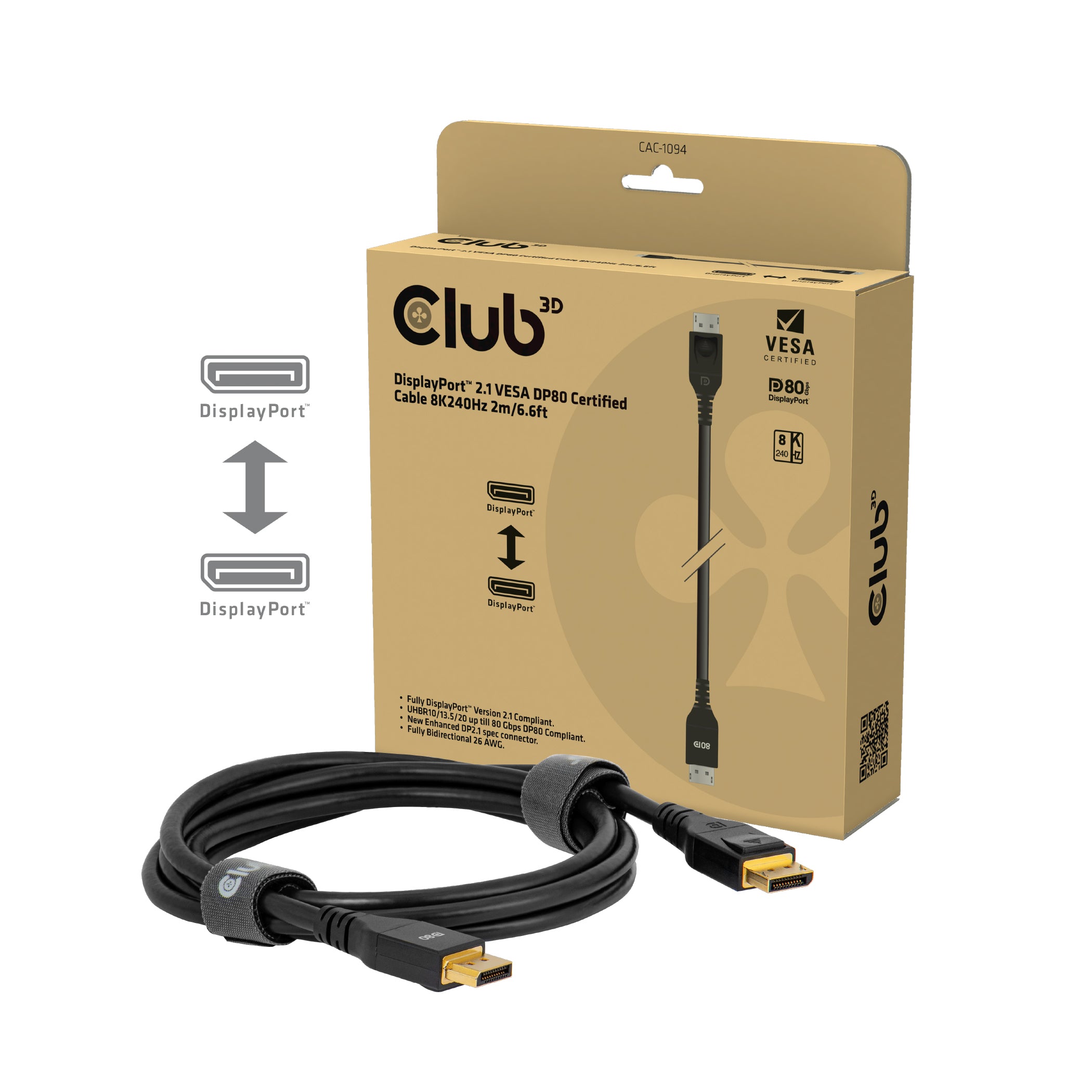 DisplayPort 2.1 VESA DP80 Certified Cable 8K240Hz 2m/6.6ft