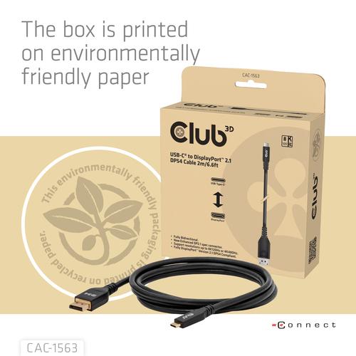 CLUB3D CAC-1563 USB-C® to DisplayPort™ 2.1 DP54 Bi-Directional Cable 8K120Hz 2m / 6.6ft