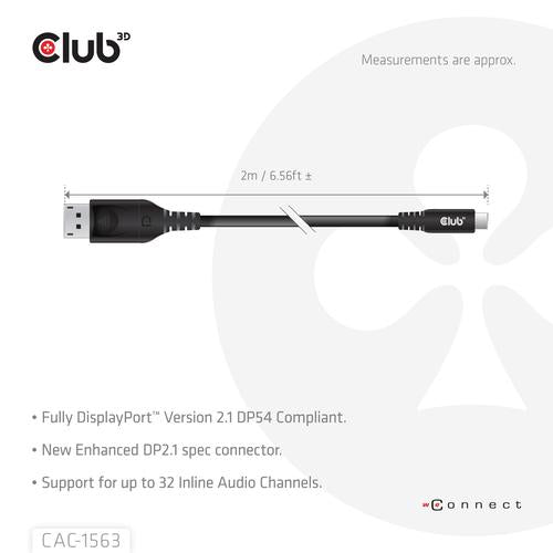 CLUB3D CAC-1563 USB-C® to DisplayPort™ 2.1 DP54 Bi-Directional Cable 8K120Hz 2m / 6.6ft