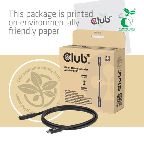 CLUB3D USB-C® 40 Gbps verlengkabel 1 m/3,28 ft