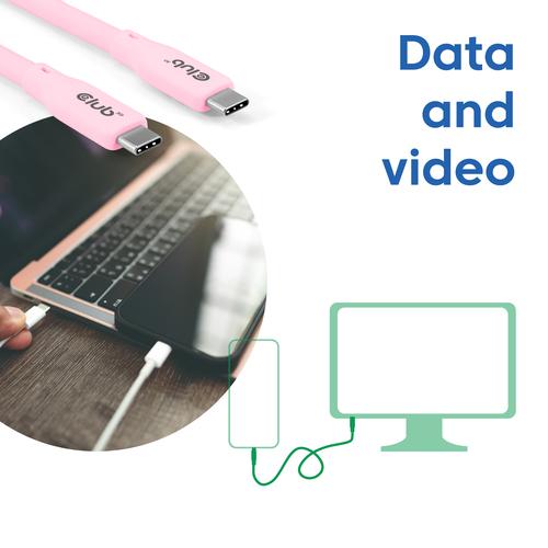 CLUB3D USB C oplaadkabel roze siliconen & tangle-free