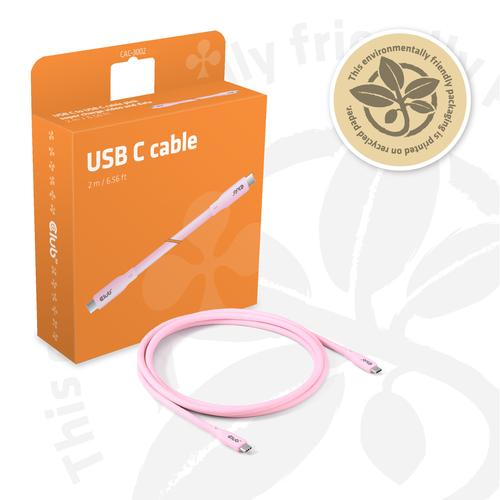 CLUB3D USB C oplaadkabel roze siliconen & tangle-free